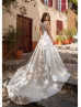 V Neck Ivory Lace Satin Chic Wedding Dress